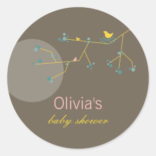 Nestelend Vogelfamilie Op Takken Eenvoudige Baby S Ronde Sticker