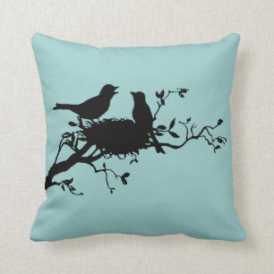 Nestende Vogels Silhouet Kussen
