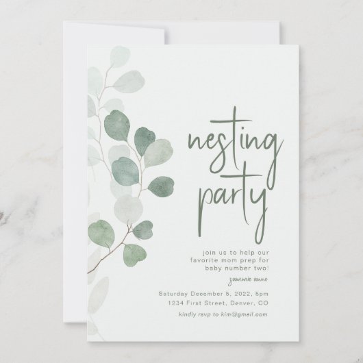 Nestfeest met eucalyptus uitnodiging (Voorkant)