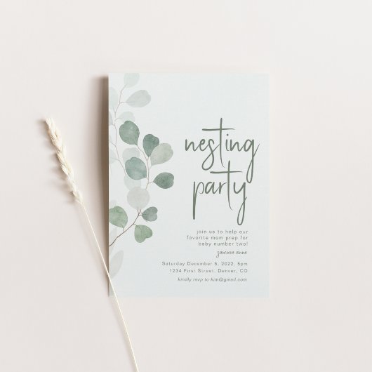 Nestfeest met eucalyptus uitnodiging