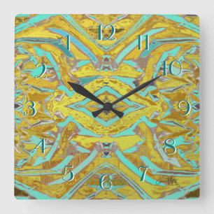 Nesting Abstract Achterwaarts KlokGeel en Aqua Vierkante Klok