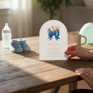 Nesting Bird Blauwe Strik Baby Shower Uitnodiging
