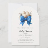 Nesting Bird Blue Bow Baby Shower Invitation (Devant)