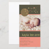 Nesting Bird & Family Baby Girl Faire-part de nais (Devant / Derrière)