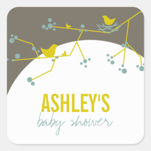 Nesting Bird Family on Branches Modern Baby shower Vierkante Sticker