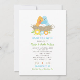 Nesting Birds Spring Baby Boy Shower Blue Oranje Kaart
