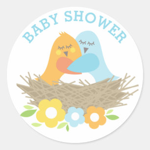 Nesting Birds Spring Baby Jongen Douche Blauw Sina Ronde Sticker