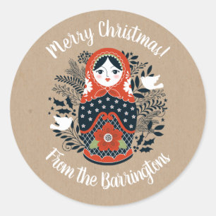 Nesting Doll Kerstmis gepersonaliseerd Ronde Sticker