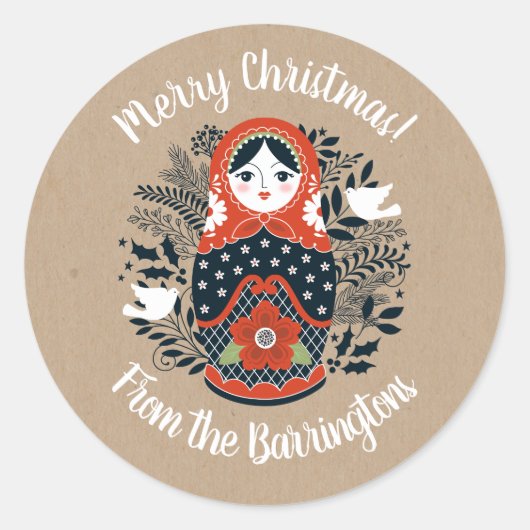 Nesting Doll Kerstmis gepersonaliseerd Ronde Sticker (Voorkant)