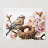 Nesting Party Bird Nest Egg Roze Bloemen Waterverf Kaart (Achterkant)