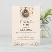 Nesting party bird nest spring eggs baby shower kaart (Staand voorkant)