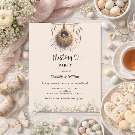 Nesting party bird spring baby shower invitation