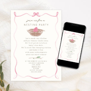 Nesting Party Gedicht Baby Roze Ei Doodle Kaart