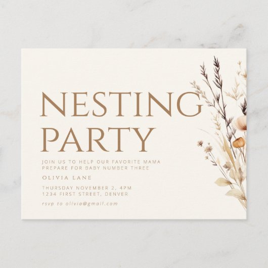 Nesting Party Sip and See Baby shower Uitnodigen Briefkaart (Voorkant)