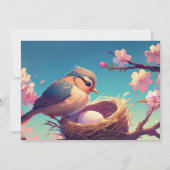 Nesting Party Vogel Nest Ei Blauw Roze Bloesem Kaart (Achterkant)