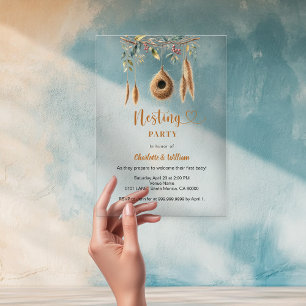 Nesting party vogelnest boho baby shower acryl uitnodigingen