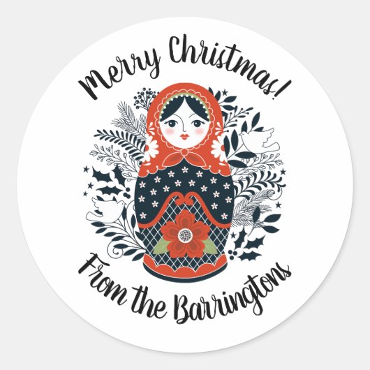 Nesting pop kerst rode matryoshka ronde sticker (Voorkant)