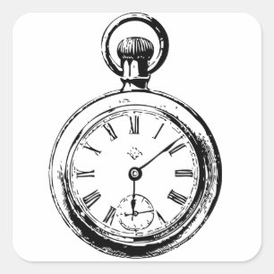 Net als Clockwork Pocket Watch Illustratie Vierkante Sticker