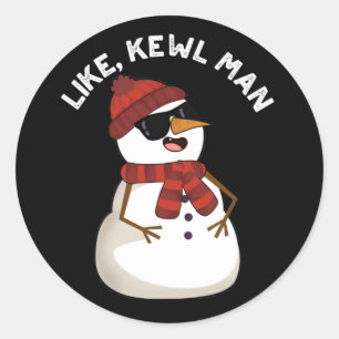 Net als Kewl Man Funny Cool Snowman Pun Dark BG Ronde Sticker
