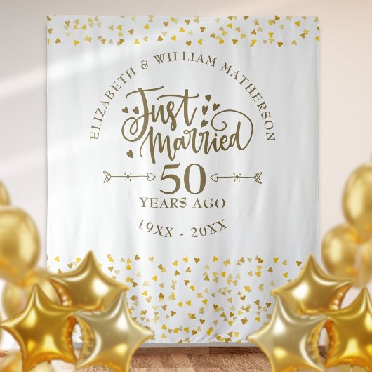 Net getrouwd 50e bruiloft Jubileum achtergrond Wandkleed