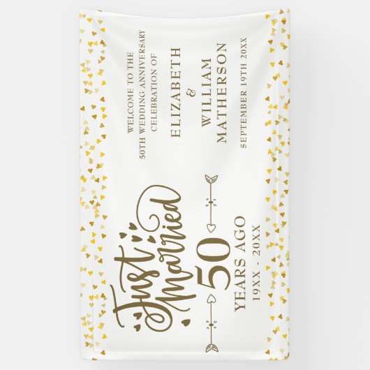 Net getrouwd 50e bruiloft Jubileum welkomstbord Spandoek (Verticaal)