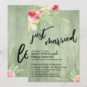 Net Getrouwd Aquarel Bloemen & Groen Hout Kaart