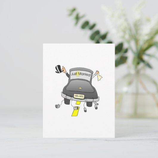 Net getrouwd (auto) aankondigingskaart (Staand voorkant)