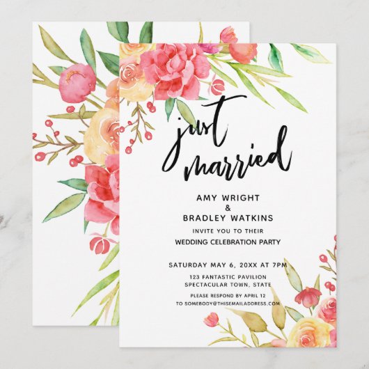 Net Getrouwd Boho Bloemen Trouwreceptie Kaart (Voorkant / Achterkant)