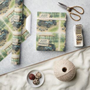 'Net Getrouwd' Bord Golfkar Aquarel Rustiek Cadeaupapier