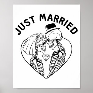 Net getrouwd bruid bruidegom skelet paar Halloween Poster