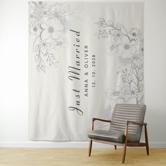 Net getrouwd bruiloft achtergrond wandkleed (In situ)