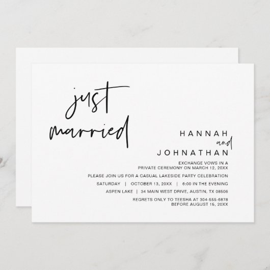 Net Getrouwd, Bruiloft Elopement Feest Kaart (Voorkant / Achterkant)