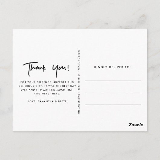 Net getrouwd bruiloft foto dank u Briefkaart (Achterkant)