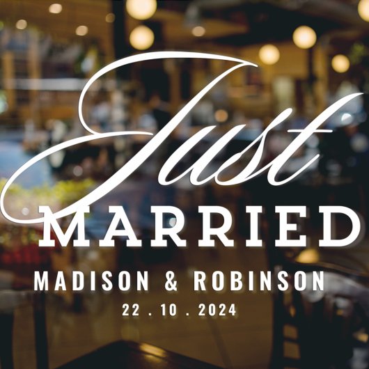 Net getrouwd bruiloft modern script auto signage raamsticker