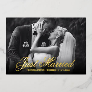 Net Getrouwd Dank U Elegante Trouwfoto Folie Uitnodiging