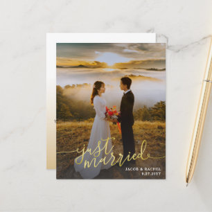 Net getrouwd Goud Type Foto Bruiloft Aankondiging