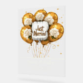 Net getrouwd gouden ballonnen witte rozen acryl bord (Hoek)