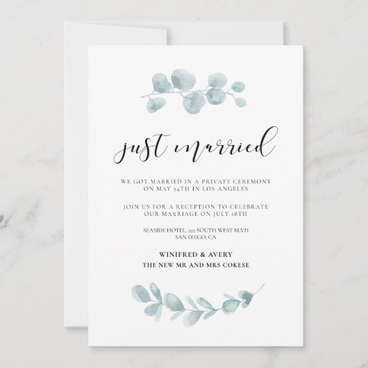 Net getrouwd Greenery bruiloft aankondiging (Voorkant)