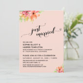Net Getrouwd Hartjes Script Roze Boho Bloemen Kaart (Staand voorkant)