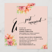 Net Getrouwd Hartjes Script Roze Boho Bloemen Kaart (Voorkant / Achterkant)