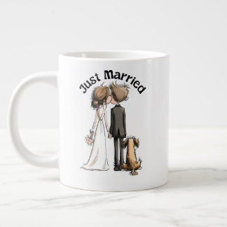 Net Getrouwd Koppel met Hond – Whimsical Huwelijk Extra Grote Beker