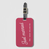 Net getrouwd Modern Magenta Pink Honeymoon Bagagelabel (Voorkant (verticaal))