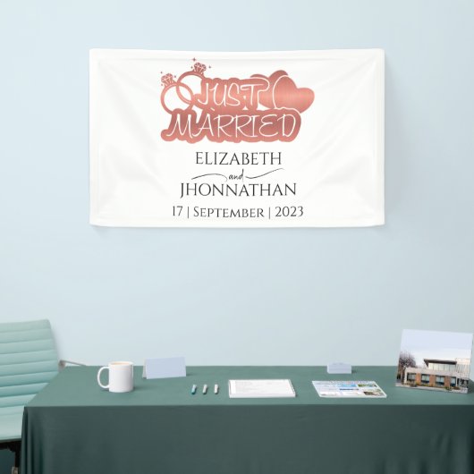 Net getrouwd Modern Roos Gold Foil hart Paar Spandoek (Beurs)