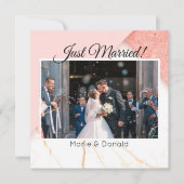 Net Getrouwd Modern Roze en Gouden Glitter Marmer Feestdagenkaart (Voorkant)