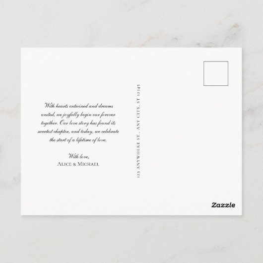 Net getrouwd Moderne bruiloft Fotoaankondiging Briefkaart (Achterkant)