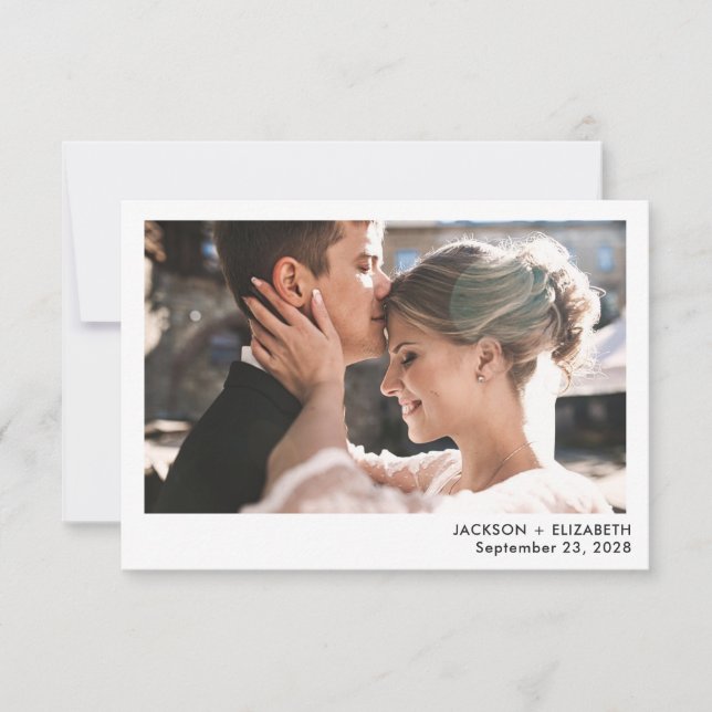 Net getrouwd moderne elopement fotoaankondiging (Voorkant)