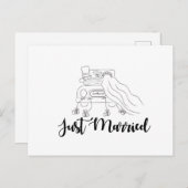 Net getrouwd paar in auto overzicht handgetekend aankondigingskaart (Voorkant / Achterkant)