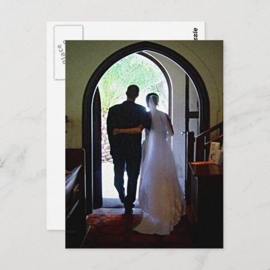 Net getrouwd paar kerk bruiloft aankondiging briefkaart (Voorkant / Achterkant)