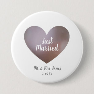 Net getrouwd parel en paarse hart sleutelhanger ronde button 7,6 cm