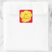 Net getrouwd Pas getrouwd bruiloft geel rose kleur Vierkante Sticker (Tas)